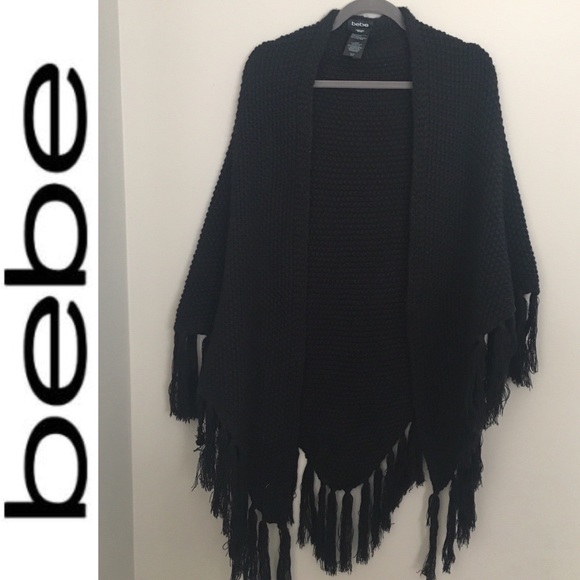 Bebe black knitted shawl with fringe - Picture 1 of 5